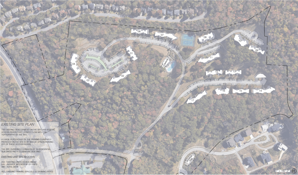 map of existing buildings on the Brentwood Oaks property